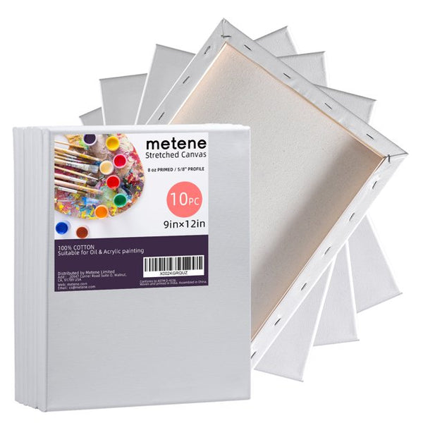 Stretched Canvases for Painting 9x12 Inch, Cotton Artist Painting Canvas Panels 10 Pack, Primed Oil & Acrylic Paint Canvas Set, White Blank Canvas Boards